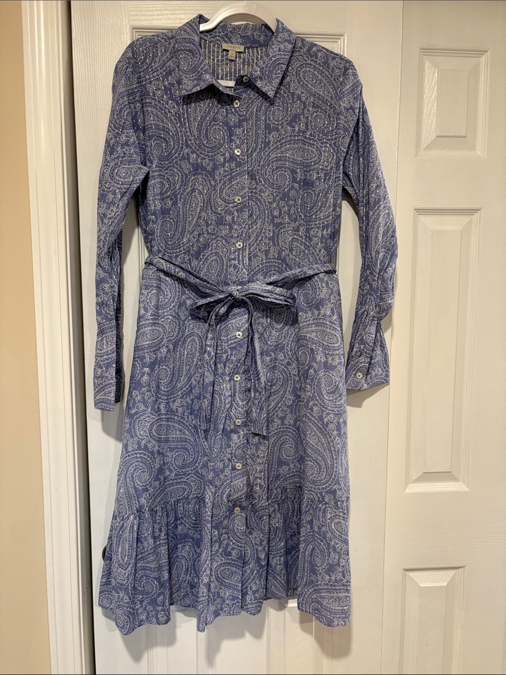 Talbots Light Blue Paisley Button-Front Shirt Dress